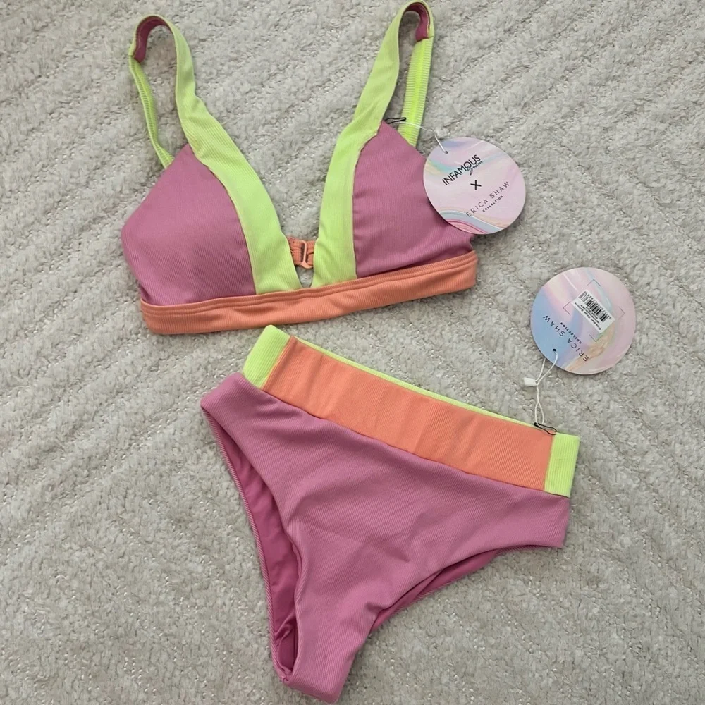 NWT Infamous Swim Lola Two-Piece Bikini Set SUNSET HORIZON - Size Medium - Picture 2 of 6